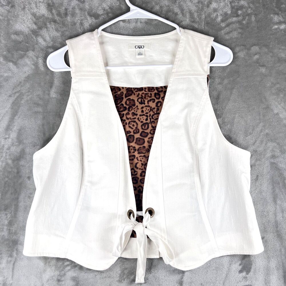 Cato White Vest Womens L Lace Up Corset Style Leopard Print Lined Y2K